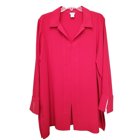 Chico's Red Collared Long Sleeve Tunic Size 3 (XL) Lagenlook - Picture 1 of 7